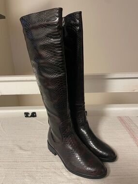 Black Faux-Snakeskin Over-the-Knee Boots - Women